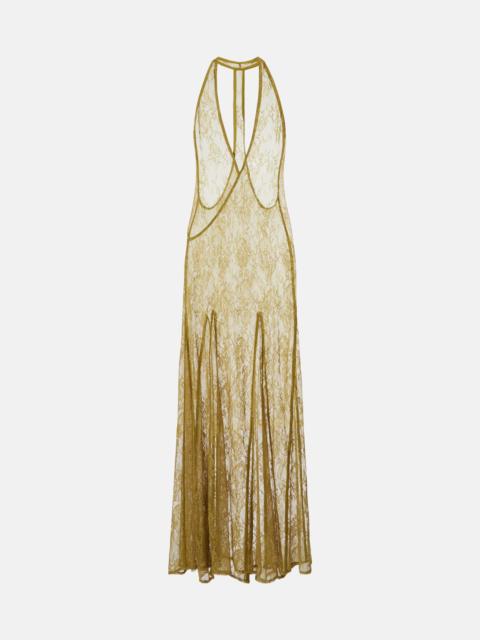 ADRIANA DEGREAS Sheer open-back lace maxi dress