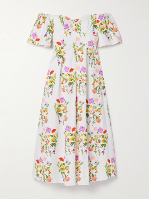 BORGO DE NOR Gracie off-the-shoulder pleated printed cotton-blend piqué dress Multi