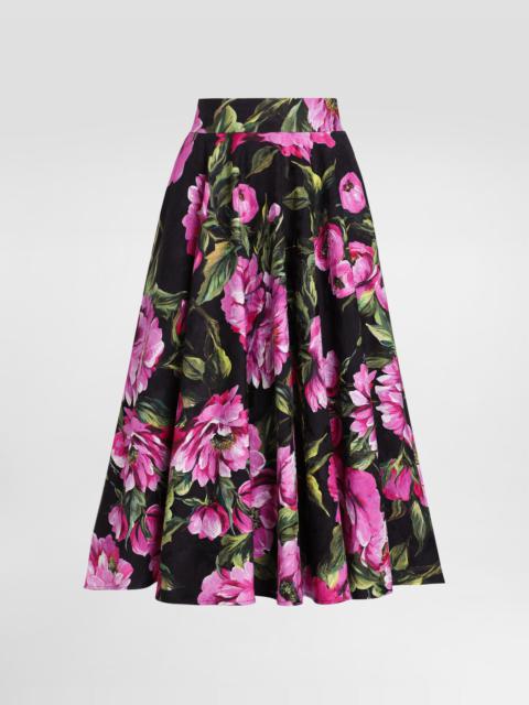 Dolce & Gabbana Cotton calf-length circle skirt with peony print