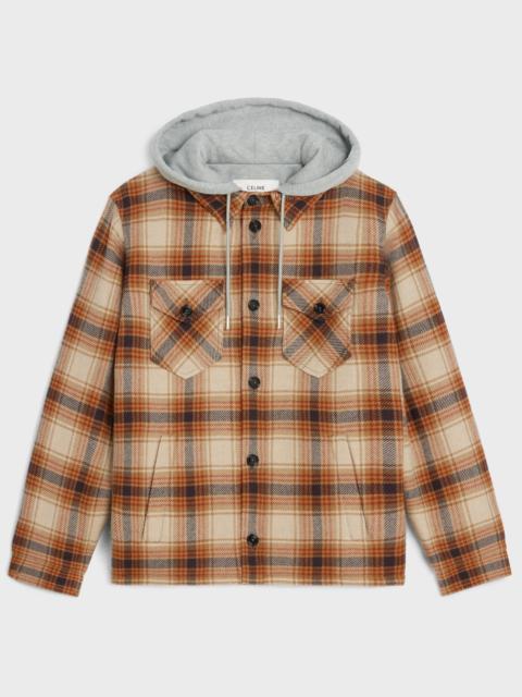 hooded overshirt in checked wool