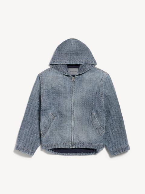 BALENCIAGA Men's Denim Stitch Hooded Jacket in Dark Blue