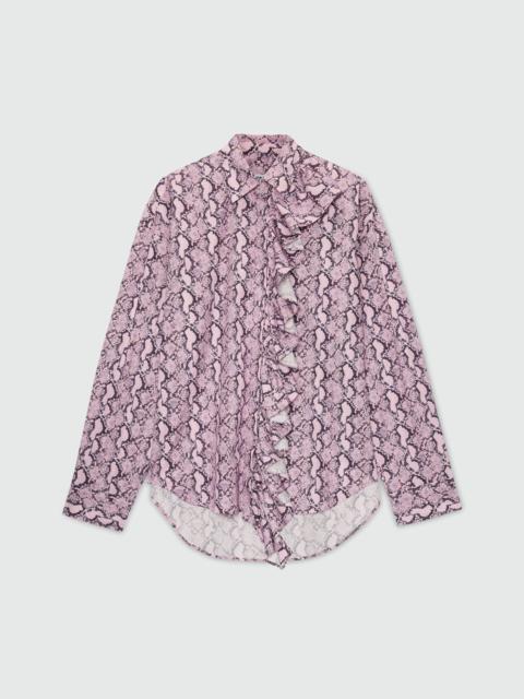 MSGM Pink python print poplin shirt with ruffle.