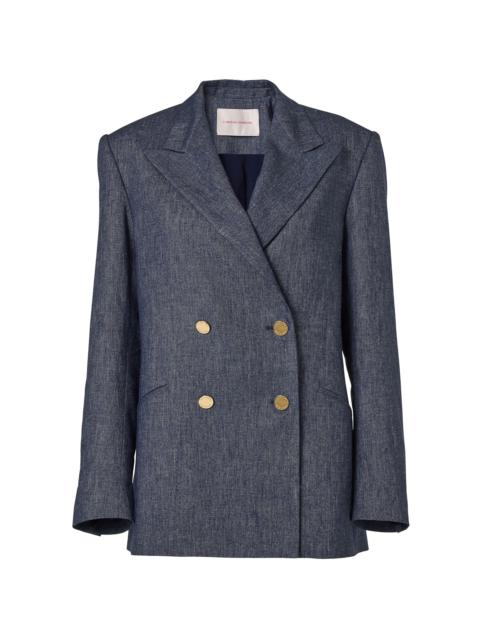 CAROLINA HERRERA Double-Breasted Linen-Cashmere Blend Blazer blue