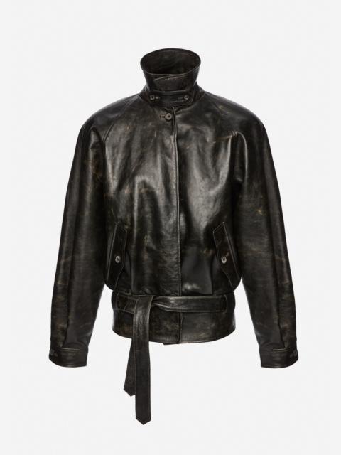 MAGDA BUTRYM Belted leather jacket in vintage black