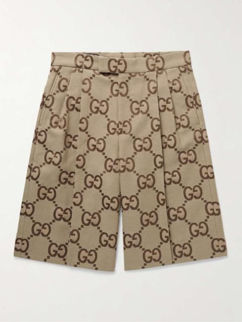 GUCCI Wide-Leg Pleated Logo-Jacquard Cotton-Blend Shorts