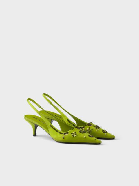 Prada Embroidered satin slingback pumps