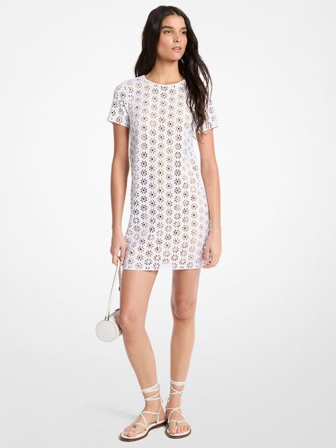 MICHAEL KORS Mirror-Embellished Floral Laser-Cut Scuba Dress