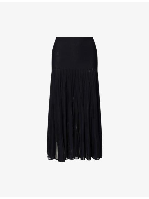 Alaïa Pleated Sheer Ribbed-Knit Midi Skirt