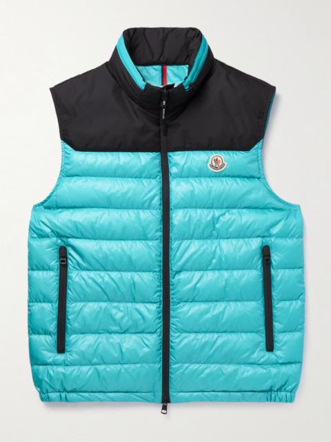 Moncler Ortac Logo-Appliquéd Colour-Block Quilted Shell Down Gilet Turquoise