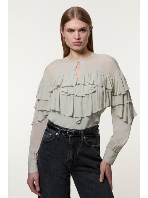 KAREN MILLEN Drama Ruffle Viscose Georgette Woven Blouse