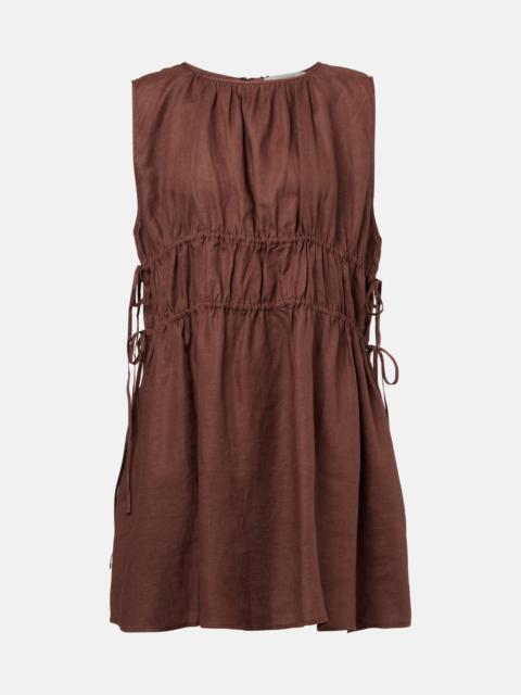 ASCENO Gathered linen minidress