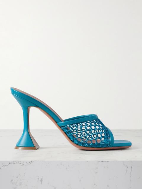 Amina Muaddi Lupita fishnet and leather mules Turquoise