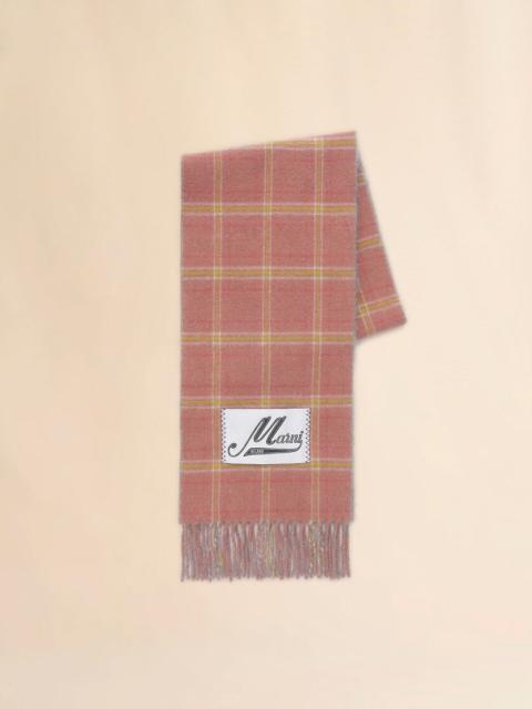 Marni PINK WOOL-BLEND SCARF WITH CHECKED PATTERN