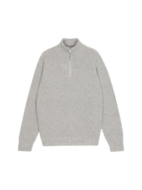 JOHN SMEDLEY RIBBED ZIP-NECK SWEATER