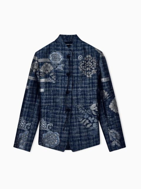 GIORGIO ARMANI FLORAL JACQUARD BLAZER WITH A GURU COLLAR AND TASSEL BUTTON