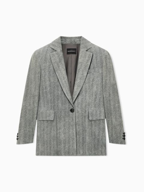 EMPORIO ARMANI CHEVRON PRINT GOAT SUEDE BLAZER SIGNATURE CAPSULE
