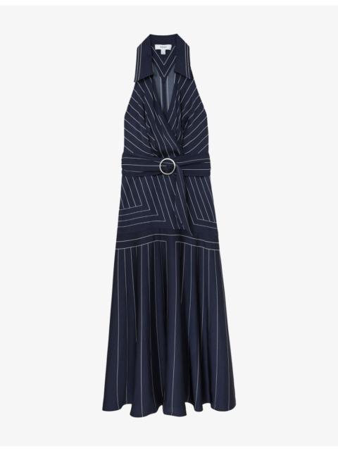 REISS Casey Striped Satin Midi Dress