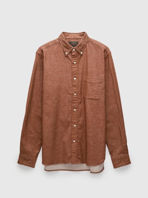BEAMS PLUS Solid Flannel Button-Down Shirt in Brown