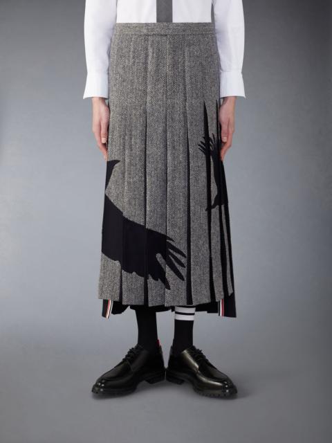 Thom Browne Tweed Raven Classic Backstrap Maxi Pleated Skirt