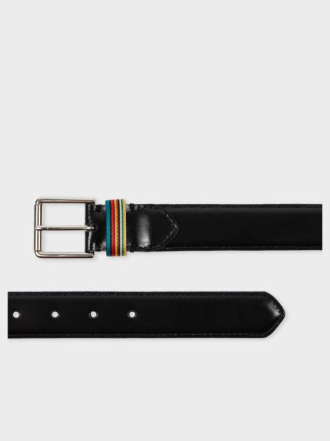 Black Leather 'Signature Stripe' Keeper Belt