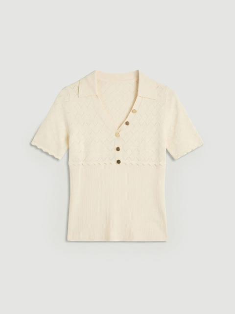 KAREN MILLEN Plus Size Knit Stitch Detail Rib Collared Short Sleeve Top