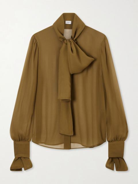 SAINT LAURENT Crepe mesh silk blouse Green
