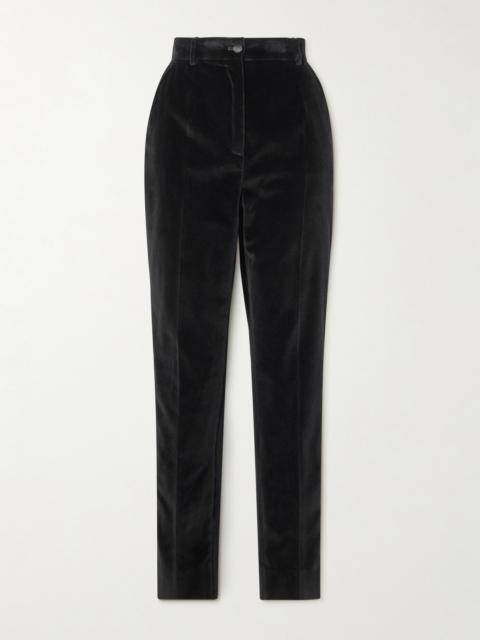 Dolce & Gabbana Satin-trimmed Cotton-blend Velvet Slim-leg Pants