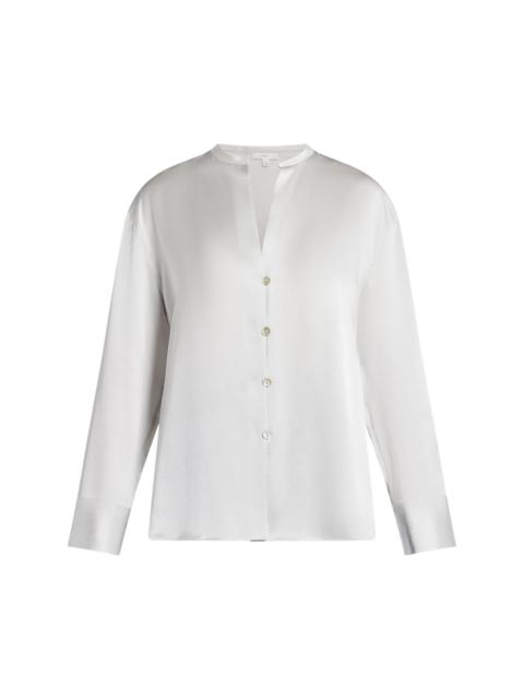 band-collar silk blouse