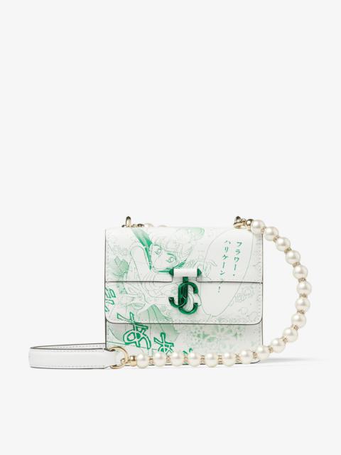 JIMMY CHOO Sailor Jupiter Varenne Quad XS
Green Manga Printed Leather Shoulder Bag with Pearl Strap