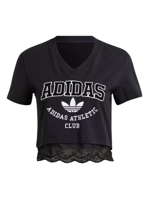 adidas (WMNS) adidas Originals Cropped Lace Trim T-shirt 'Black' IL2417