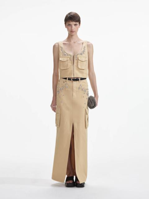self-portrait Embellished Denim Cargo Maxi Skirt
