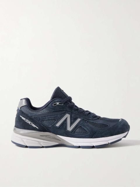 New Balance 990v4 leather-trimmed suede and mesh sneakers