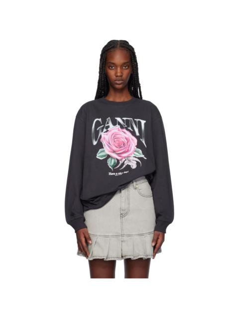 GANNI Black Basic Jersey Rose Relaxed T-shirt