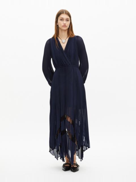 The Kooples PLEATED LONG DRESS WITH NAVY BLUE LACE