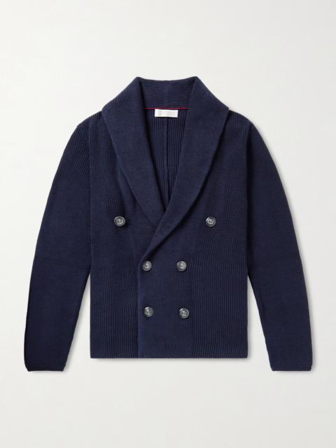 Brunello Cucinelli Shawl-Collar Double-Breasted Ribbed Cotton Cardigan