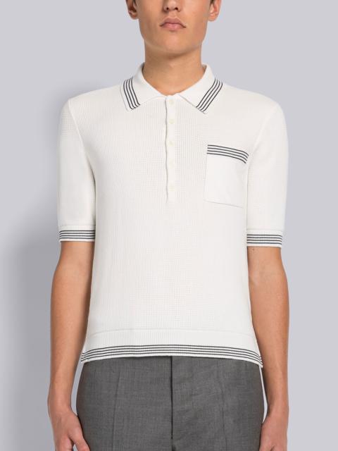 Thom Browne WAFFLE STITCH COTTON TIPPING STRIPE SHORT SLEEVE POLO