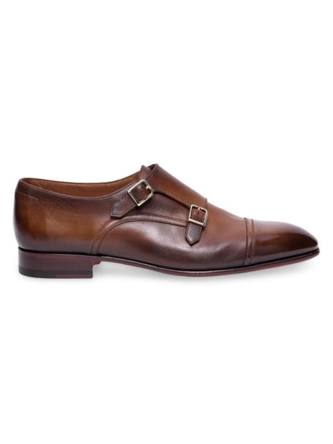 Santoni Men's Adrian Monk-Strap Leather Dress Shoes - Brown
