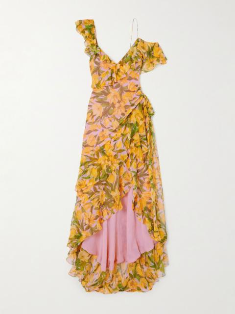 CAROLINA HERRERA One-shoulder ruffled gathered floral-print silk-chiffon gown Yellow