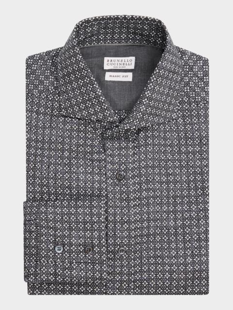 Brunello Cucinelli Men's Cotton Geometric Medallion Slim-Fit Button-Down Shirt