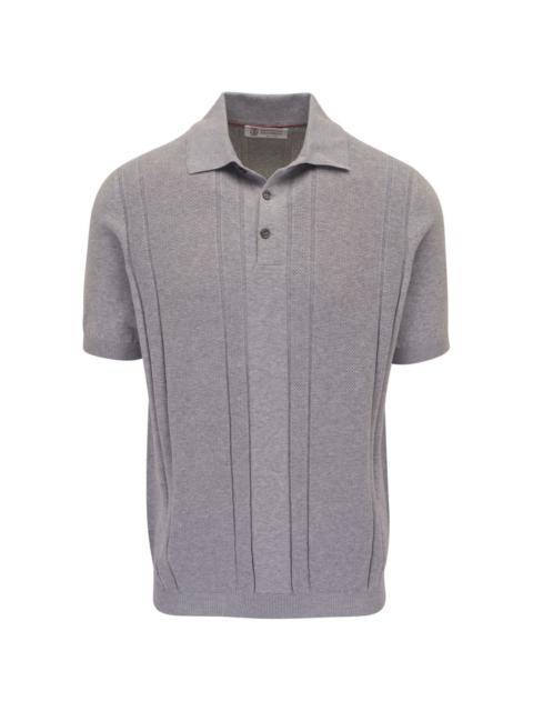 ribbed-knit cotton polo top