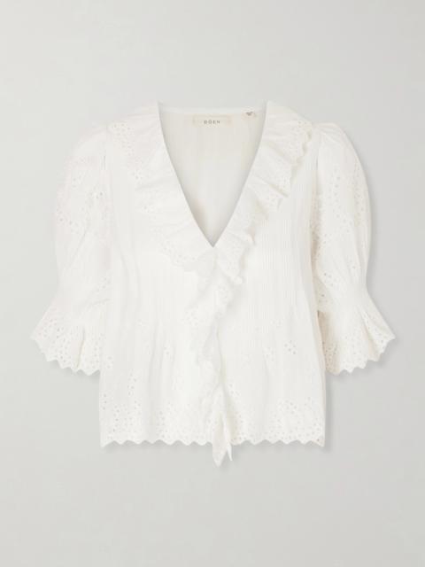 DÔEN Henri Ruffled Pintucked Broderie Anglaise Cotton Top