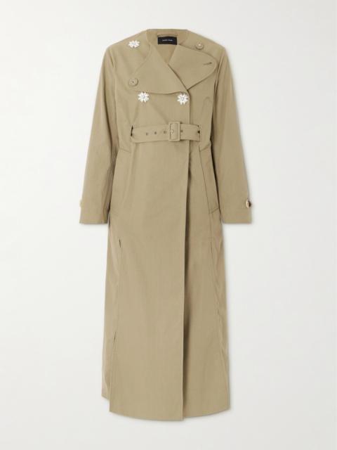 Simone Rocha Belted Double-breasted Embellished Cotton-blend Canvas Trench Coat