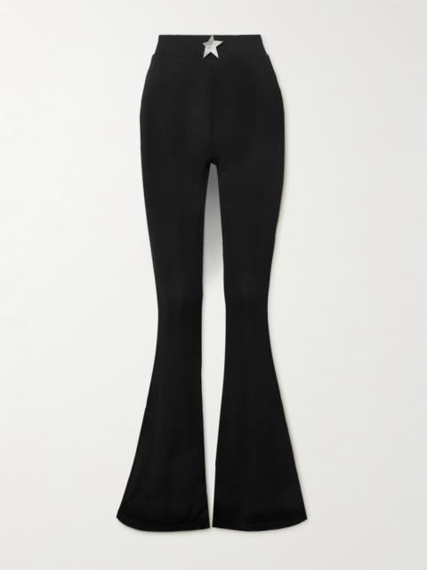 AREA Embellished Ribbed-jersey Bootcut Pants