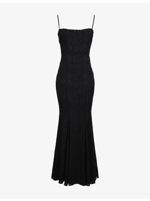 House of CB Joan Square-Neck Lace-Embroidered Woven Maxi Dress