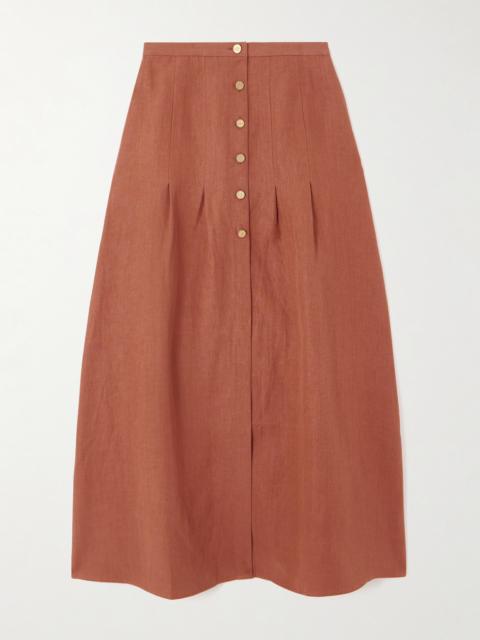 LE KASHA Hadera Pleated Organic Linen-gauze Maxi Skirt