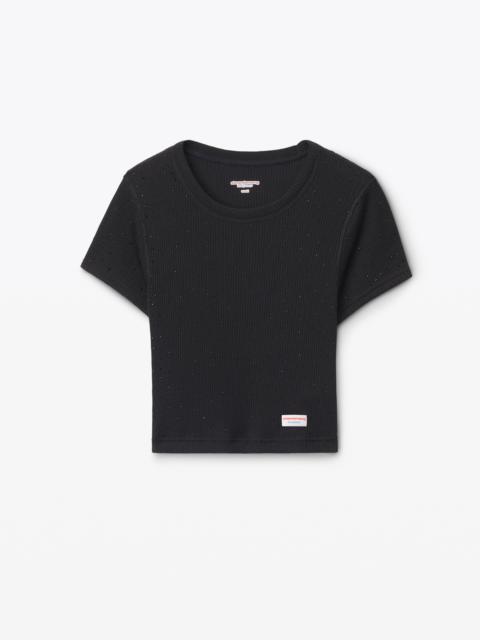 Alexander Wang Crystal Hotfix Short-Sleeve Cropped Tee