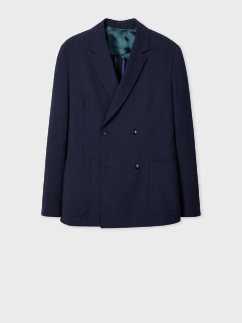 Paul Smith Navy Gingham Wool-Blend Double-Breasted Blazer
