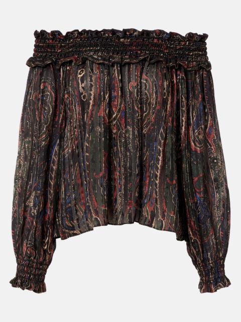 SAINT LAURENT Paisley off-shoulder silk top