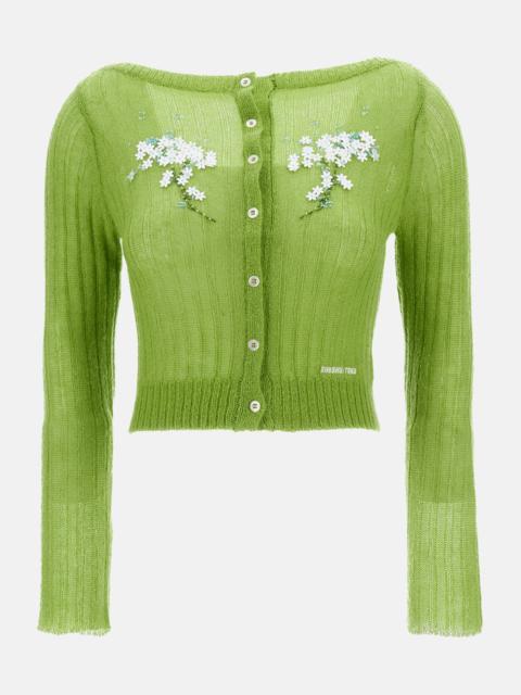 SHUSHU/TONG KNIT CARDIGAN WITH PEARL FLORAL EMBROIDERY