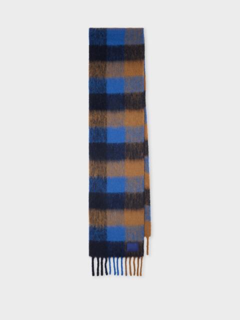 Paul Smith Blue and Tan Brushed Check Scarf